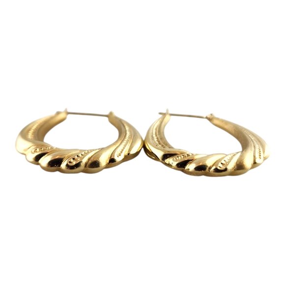 14 Karat Yellow Gold Oval Hoop Earrings #19343 - Picture 2 of 7